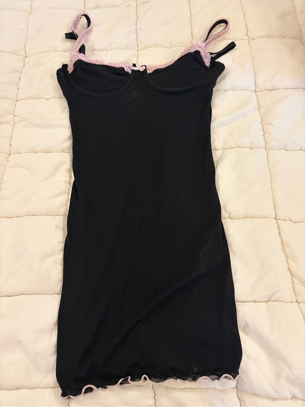Edikted Black Slip Dress with Pink Trim